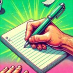 A person about to start writing a note on a piece of paper