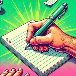 A person about to start writing a note on a piece of paper